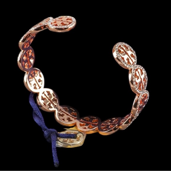 Tory Burch Miller Pave Repeating Logo Crystal Cuff Bracelet Bangle in Rose Gold - Picture 3 of 5